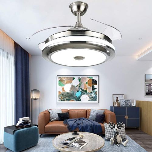  [아마존베스트]Fandian 36Inch Modern Ceiling Light with Fans Remote Control Retractable Blades for Living Room Bedroom Restaurant, Silver Color with Silent Motor (36In-1)