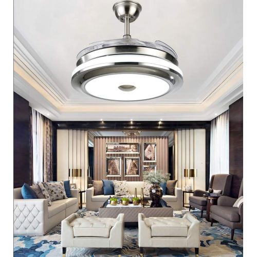  [아마존베스트]Fandian 36Inch Modern Ceiling Light with Fans Remote Control Retractable Blades for Living Room Bedroom Restaurant, Silver Color with Silent Motor (36In-1)