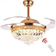 Fandian Modern Crystal Remote Control Transparent Acrylic Blade Retractable Ceiling Fan Lamp 42-inch Lighting Fan Chandelier Led Lights Fixture