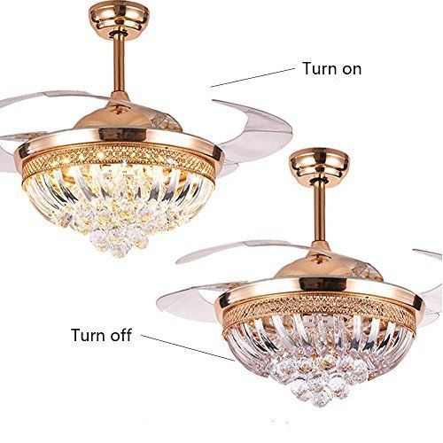  Fandian Modern Crystal Remote Control Transparent Acrylic Blade Retractable Ceiling Fan Lamp 42-inch Lighting Fan Chandelier Led Lights Fixture