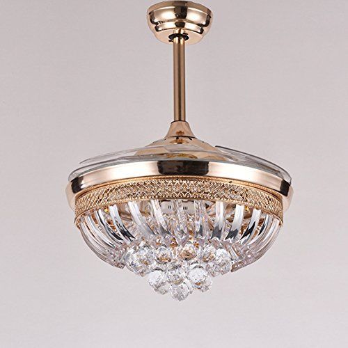  Fandian Modern Crystal Remote Control Transparent Acrylic Blade Retractable Ceiling Fan Lamp 42-inch Lighting Fan Chandelier Led Lights Fixture