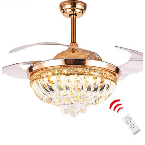  Fandian Modern Crystal Remote Control Transparent Acrylic Blade Retractable Ceiling Fan Lamp 42-inch Lighting Fan Chandelier Led Lights Fixture