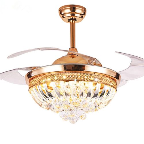  Fandian Modern Crystal Remote Control Transparent Acrylic Blade Retractable Ceiling Fan Lamp 42-inch Lighting Fan Chandelier Led Lights Fixture