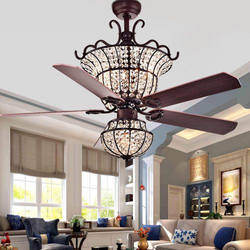  Fandian 52Inch Crystal Vintage Ceiling Light with Fan Chandelier Pendant Lamp, Retro Bronze Color