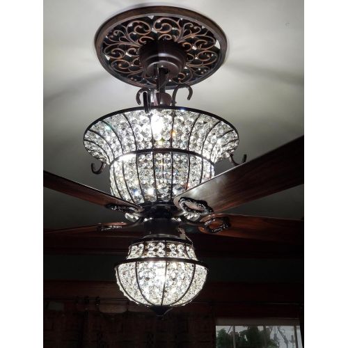  Fandian 52Inch Crystal Vintage Ceiling Light with Fan Chandelier Pendant Lamp, Retro Bronze Color