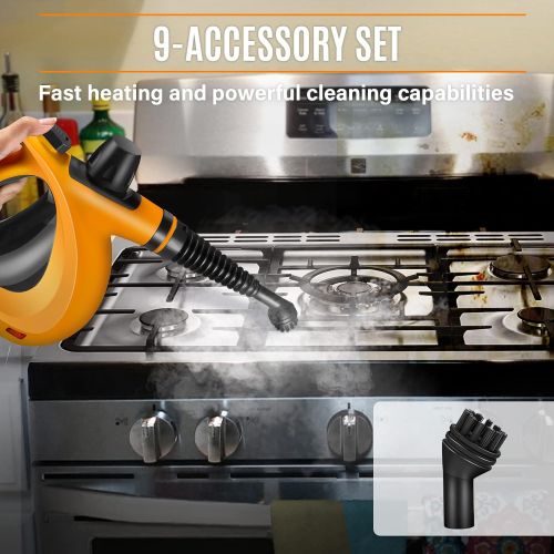  [아마존베스트]KoolaMo Pressure Steam Cleaner, Car Cleaning Portable Handheld Steamer Cleaner with 9-Piece Accessories Chemical-Free Cleaning for Home Use Furniture Car