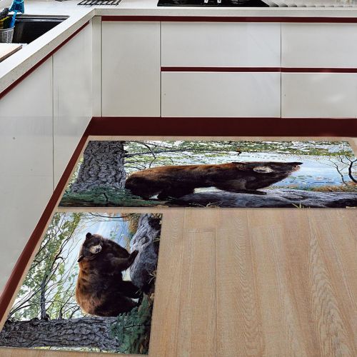  Fandim Fly Brown Bear Jungle Non-Slip Machine Washable Indoor Bathroom Kitchen Decor Rug Mat Set of 2-15.7x23.6in+15.7x47.2in