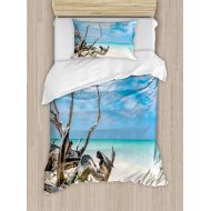 Fandim Fly Full bedding sets for boys,Driftwood Duvet Cover Set,Seascape Theme Branches on the Sandy Beach of Cuba and the Sky Image,Decorative 2 Piece Bedding Set with 1 Pillow Sham,Turquois