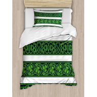 Fandim Fly Full bedding sets for boys,Irish Duvet Cover Set,Shamrock Borders Gaelic Nature Botany Theme Artistic Trefoils with Swirls,Decorative 2 Piece Bedding Set with 1 Pillow Sham,Forest