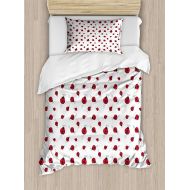 Fandim Fly Full bedding sets for boys,Ladybugs Duvet Cover Set,Ladybug with Dotted Wings Swirls and Curves Abstract Simple Pattern Animal,Decorative 2 Piece Bedding Set with 1 Pillow Sham,Red