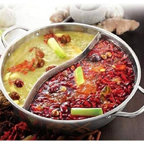  Fangfeen Dual Sided Edelstahl Hot Pot Holloware Shabu Shabu Shabu Shabu Yuanyang Pot Yin Yang Chafing Dish Kochgeschirr