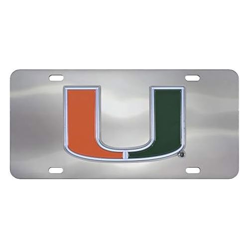  FANMATS NCAA Miami Hurricanes Die Cast License Platedie Cast License Plate, Chrome, 6X12