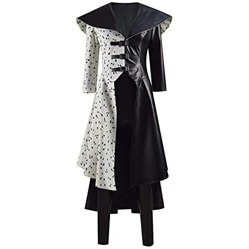  할로윈 용품Fansheng Women Cruella Deville Costume Coat Dress Full Set Outfits for Halloween Cosplay