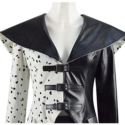  할로윈 용품Fansheng Women Cruella Deville Costume Coat Dress Full Set Outfits for Halloween Cosplay