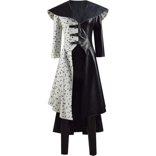  할로윈 용품Fansheng Women Cruella Deville Costume Coat Dress Full Set Outfits for Halloween Cosplay