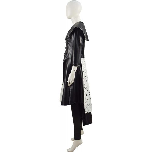  할로윈 용품Fansheng Women Cruella Deville Costume Coat Dress Full Set Outfits for Halloween Cosplay