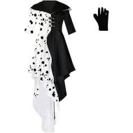 할로윈 용품Fansheng Womens Cruella Deville Costume Dress Stole with Gloves Full Set Outfits for Halloween