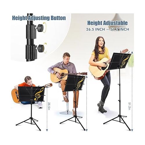  Music Stand, 2 in 1 Dual-Use Folding Sheet Music Stand & Desktop Book Stand, Portable Music Sheet Stand Note Holder with Carrying Bag & Sheet Music Clip Holder for Guitar Violin Players