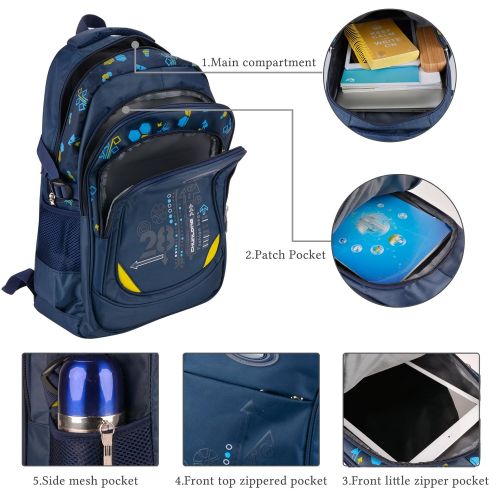  School Bags for Boys, Fanspack Boys Backpack for School Kids Backpack Bookbags for Elementary