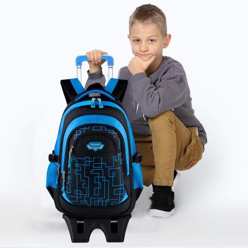  Rolling Backpack for Boys, Fanspack Backpack with Wheels Trolley School Bags Kids Backpack Bookbags Wheeled Backpack for School