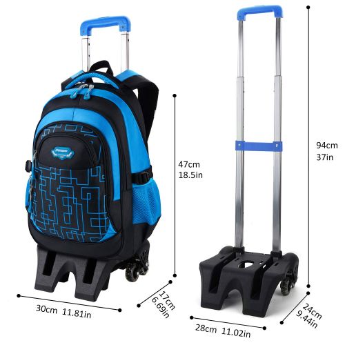  Rolling Backpack for Boys, Fanspack Backpack with Wheels Trolley School Bags Kids Backpack Bookbags Wheeled Backpack for School