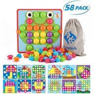 [아마존베스트]Fansteck Button Art Toy for Toddlers, Color Matching Early Learning Educational Mosaic Pegboard , Safe Nontoxic ABS Plastic Premium Material, 12 Pictures and 46 Buttons ,with a Bag