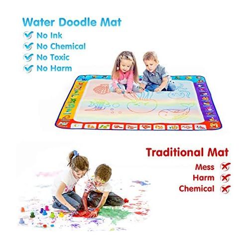  [아마존베스트]Fansteck Water Doodle Mat, Large Water Drawing Mat 40X40 inch, No Mess Aqua Magic Doodle Mat with 24 Accessories, Colorful Educational Toy and Ideal Gift for Toddlers, Boys, Girls