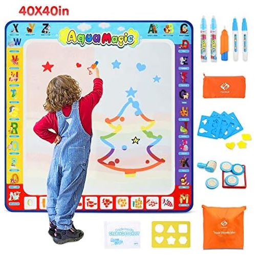  [아마존베스트]Fansteck Water Doodle Mat, Large Water Drawing Mat 40X40 inch, No Mess Aqua Magic Doodle Mat with 24 Accessories, Colorful Educational Toy and Ideal Gift for Toddlers, Boys, Girls