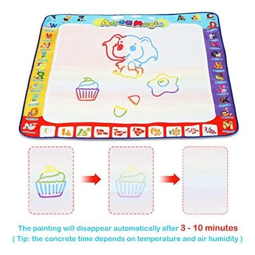  [아마존베스트]Fansteck Water Doodle Mat, Large Water Drawing Mat 40X40 inch, No Mess Aqua Magic Doodle Mat with 24 Accessories, Colorful Educational Toy and Ideal Gift for Toddlers, Boys, Girls