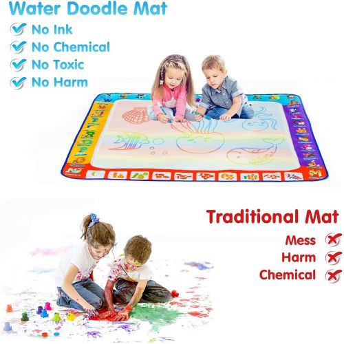  [아마존베스트]Fansteck Water Doodle Mat, Large Water Drawing Mat 40X40 inch, No Mess Aqua Magic Doodle Mat with 24 Accessories, Colorful Educational Toy and Ideal Gift for Toddlers, Boys, Girls