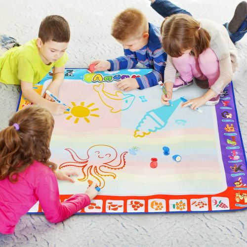  [아마존베스트]Fansteck Water Doodle Mat, Large Water Drawing Mat 40X40 inch, No Mess Aqua Magic Doodle Mat with 24 Accessories, Colorful Educational Toy and Ideal Gift for Toddlers, Boys, Girls