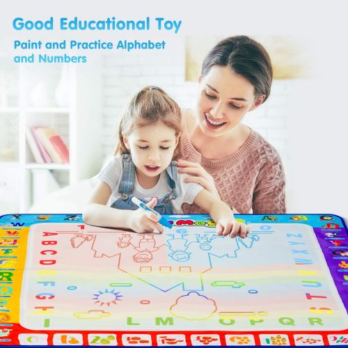  [아마존베스트]Fansteck Water Doodle Mat, Large Water Drawing Mat 40X40 inch, No Mess Aqua Magic Doodle Mat with 24 Accessories, Colorful Educational Toy and Ideal Gift for Toddlers, Boys, Girls