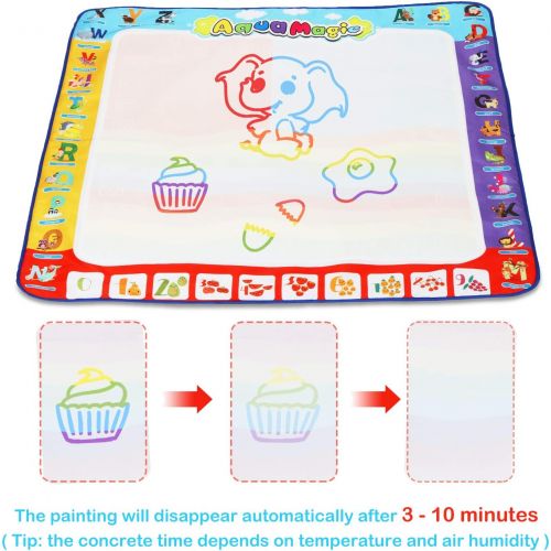  [아마존베스트]Fansteck Water Doodle Mat, Large Water Drawing Mat 40X40 inch, No Mess Aqua Magic Doodle Mat with 24 Accessories, Colorful Educational Toy and Ideal Gift for Toddlers, Boys, Girls