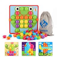 Fansteck Button Art Educational Toys for Toddlers, Color Matching Toddler Arts and Crafts, Include 24 Pictures and 50 Buttons with a Storage Bag, Ideal Birthday for Age of 3 4 5 6