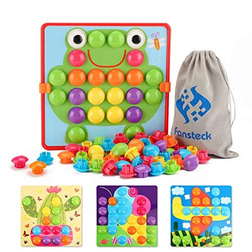  Fansteck Button Art Educational Toys for Toddlers, Color Matching Toddler Arts and Crafts, Include 24 Pictures and 50 Buttons with a Storage Bag, Ideal Birthday for Age of 3 4 5 6