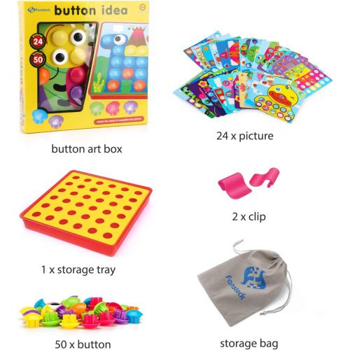  Fansteck Button Art Educational Toys for Toddlers, Color Matching Toddler Arts and Crafts, Include 24 Pictures and 50 Buttons with a Storage Bag, Ideal Birthday for Age of 3 4 5 6
