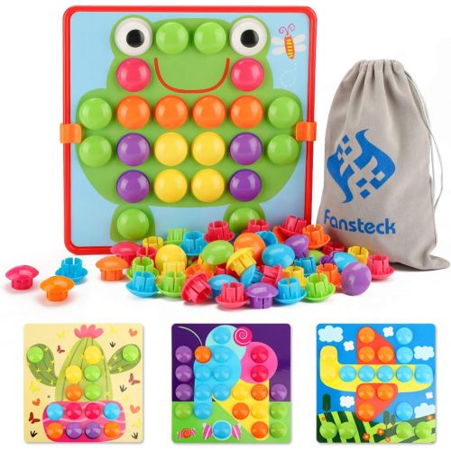  Fansteck Button Art Educational Toys for Toddlers, Color Matching Toddler Arts and Crafts, Include 24 Pictures and 50 Buttons with a Storage Bag, Ideal Birthday for Age of 3 4 5 6