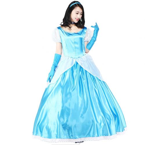  Fanstyle Cinderella Princess Dress Blue Halloween Cosplay Costumes Party Dress Gloves Hair Accessories Neck Ornaments 4 PCS