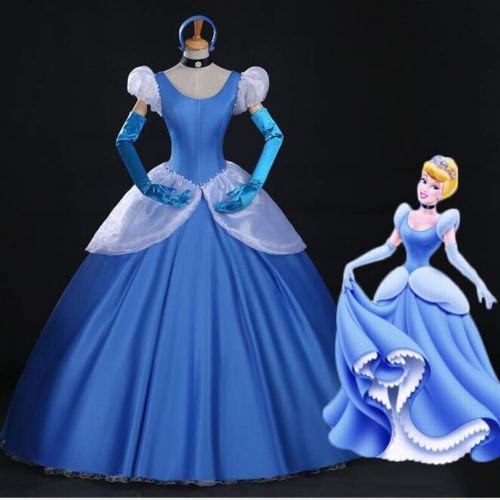  Fanstyle Cinderella Princess Dress Blue Halloween Cosplay Costumes Party Dress Gloves Hair Accessories Neck Ornaments 4 PCS