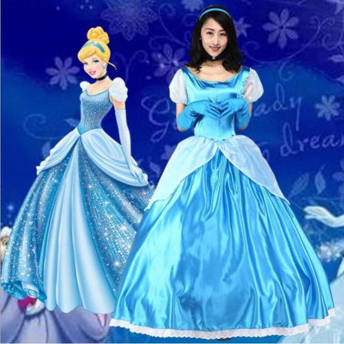  Fanstyle Cinderella Princess Dress Blue Halloween Cosplay Costumes Party Dress Gloves Hair Accessories Neck Ornaments 4 PCS