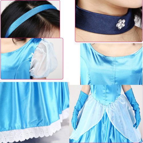  Fanstyle Cinderella Princess Dress Blue Halloween Cosplay Costumes Party Dress Gloves Hair Accessories Neck Ornaments 4 PCS