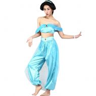 Fanstyle Halloween Cosplay Costume Princess Jasmine Blue Dress Aladdins Lamp Tops Pants 2pcs for Adult