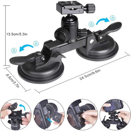  Fantaseal Professional Heavy Duty (20 lbs Load) True DSLR Mirorrless Camera Suction Cup Car Mount Camcorder Vehicle Holder w/Quick Release Plate 360° Ball Head Compatible with Nikon Canon So