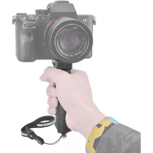  Fantaseal Universal Ergonomic DSLR Mirrorless Camera Camcorder Hand Grip Stabilizer, Portable Handheld Selfie Stick, Long Focus Lens Video Light Holder Mount for Photographer Youtube Tiktok