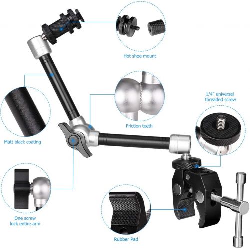  Fantaseal 11 Adjustable Heavy Duty Robust Articulating Friction Magic Arm w/ Clamp Mounts for DSLR Mirrorless Action Camera Camcorder Cell Phone GoPro iPhone Monitor Video Light Vlog Rig Hol