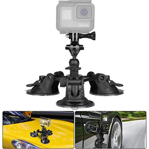  Fantaseal 3-Cup Action Camera Suction Cup Mount Motion Camcorder Car Windshield Hood Door Trunk Lid Holder /w Ball Head Compatible with GoPro Sony DJI OSMO Action Akaso Apeman YI Sports DV C