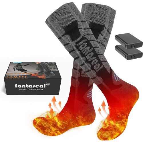  Fantaseal Unisex Extra Thick Electric Fast Warm Heated Socks, 4000mAh x2 Rechargeable Battery Operated Heating Thermal Insulated Ski Stocking Foot Warmer Sox for Men Women Winter Outdoor Hun