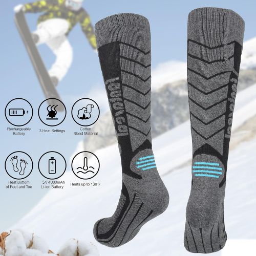  Fantaseal Unisex Extra Thick Electric Fast Warm Heated Socks, 4000mAh x2 Rechargeable Battery Operated Heating Thermal Insulated Ski Stocking Foot Warmer Sox for Men Women Winter Outdoor Hun