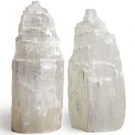 Fantasia Lighting: 2 pcs of Handcrafted Natural Selenite Skyscraper Lamps - 8 Inch Avg. - with Cords, Bulbs and Dimmer Switches