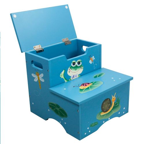  Fantasy Fields - Froggy Thematic Kids Wooden Step Stool with Storage | Imagination Inspiring Hand Crafted & Hand Painted Details Non-Toxic, Lead Free Water-based Paint